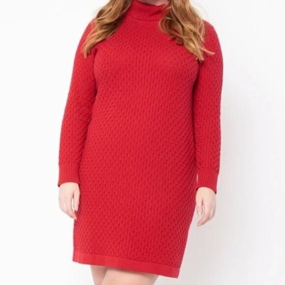 Eloquii Textured Turtleneck Long Sleeve Sweater Dress Holiday Winter - Picture 1 of 10
